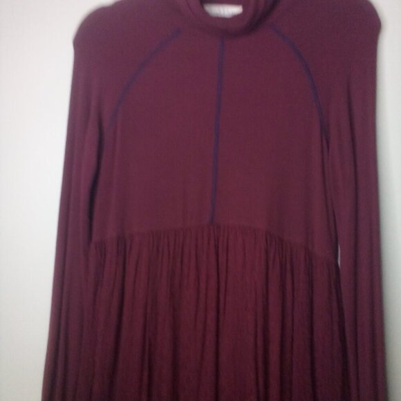 Threads & States Dress S Women Long Sleeve Turtle Neck Textured Red Maroon - Picture 13 of 16